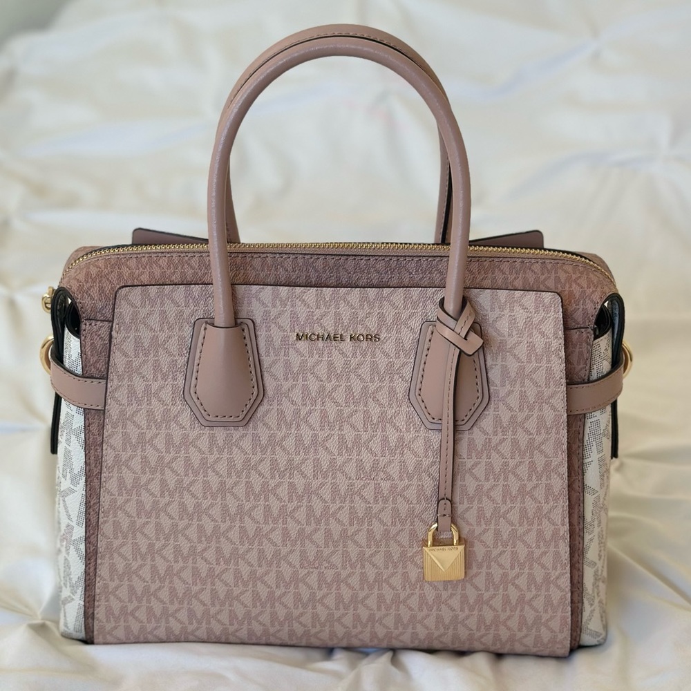 Michael Kors Mercer Medium Logo and Leather Belted Satchel